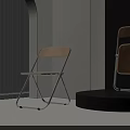 Foldable Leisure Chairs With Wooden Seats And Silver Metal Frames In Modern Minimalist Room