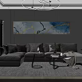 Modern Open Layout Living And Dining Room With Elegant Marble Decor And Soft Warm Lighting