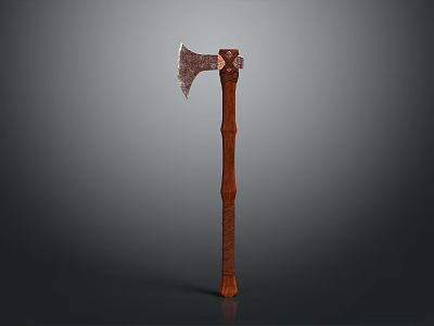 Handcrafted Iron Axe Weapon With Textured Wooden Handle And Rustic Design 3d model