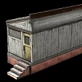 Old Wooden Building With Weathered Tile Roof Aged Walls Broken Windows And Brick Base