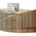 Modern Reception Desk Designs Featuring Geometric Marble And Circular Wooden Slats