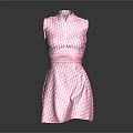 Pink Sleeveless High Neck Dress With Geometric Pattern And Waist Belt