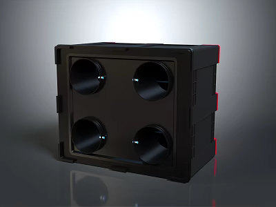 Black Computer Cooling Fan Module with Four Circular Ports and Red Accents 3d model