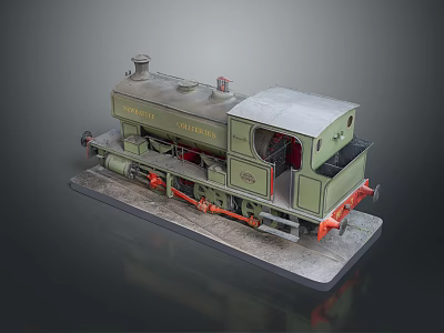 Detailed Green Steam Train Model Lord Nelson Locomotive on Display Base 3d model