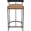 Modern Minimalist Bar Stool With Curved Black Armrest And Brown Leather Seat