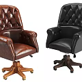 Brown and Black Leather Tufted Office Chair with Rolled Arms Wooden Base and Wheels