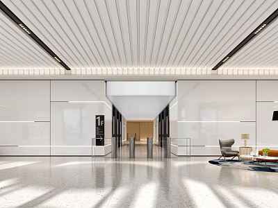 Modern Front Desk Reception Design With Marble Counter And Ambient Lighting 3d model