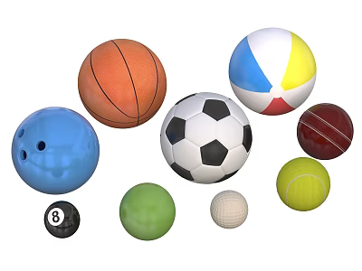 Assorted Sports Equipment Collection Including Basketball Soccer Tennis and Bowling Balls 3d model