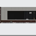 Modern TV Background Cabinet Design With Marble Base LED Lighting And Open Shelves