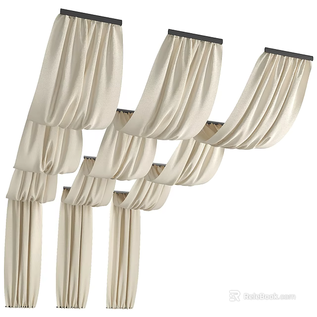 Elegant Beige Pleated Ceiling Drapery For Interior Decor With Soft Hanging Texture 3d model 