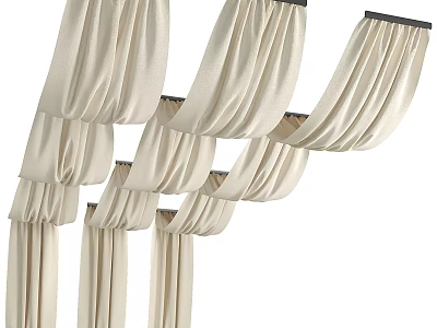 Elegant Beige Pleated Ceiling Drapery For Interior Decor With Soft Hanging Texture 3d model
