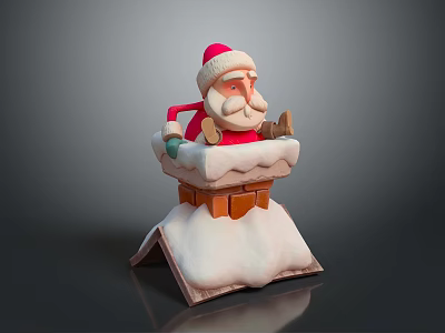 Santa Claus In Red Hat Sitting On Snow Covered Chimney Roof 3d model