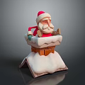 Santa Claus In Red Hat Sitting On Snow Covered Chimney Roof