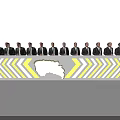 Men in Suits Standing Behind Long Table With World Map and Yellow White Stripe Decor