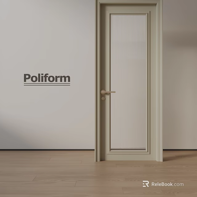 Poliform Modern Hinged Door With Ribbed Glass Panel And Brass Handle 3d model 