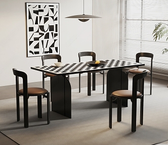 Modern Dining Table and Chair Black and White Restaurant 3d model