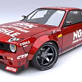 Red Racing Car Featuring Sponsor Logos Modified Exterior And Sporty Wheels