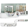 Modern Organized Pharmacy Interior With Shelves Stocked Medications Service Counter And Clear Displays
