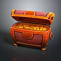 Open Wooden Storage Chest Filled With Gold Coins Red Orange Decorative Patterns And Metal Clasps
