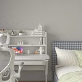 Cozy White Kids Desk with Lamp Globe Book Small Plant and Decorative Items