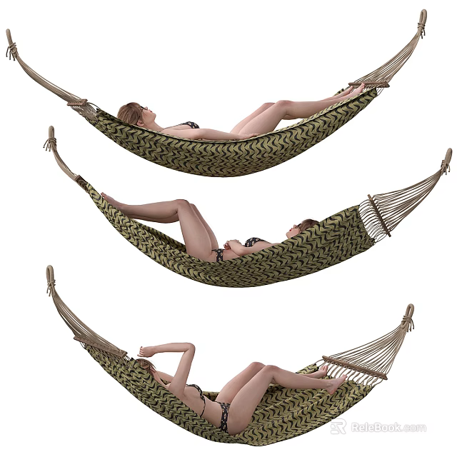 Stylish Woven Hammocks With People Relaxing Comfortably In Different Positions 3d model 