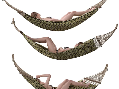 Stylish Woven Hammocks With People Relaxing Comfortably In Different Positions 3d model