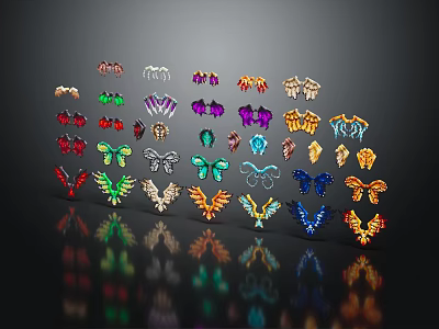 Colorful Butterfly and Wing Shaped Decorative Wall Decor with Various Designs 3d model