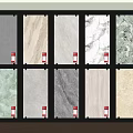 Various Design Floor Tiles Displayed On Wall In Showroom With Sculpture