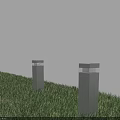 Three Pillar Shaped Outdoor Lights With Square Illuminated Tops On Grass Near Gray Wall