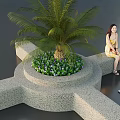 Relaxing Outdoor Stone Chair With Palm Tree Green Plants Woman And Dog