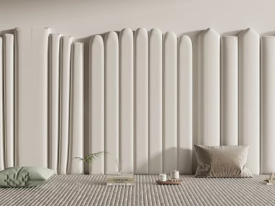 Soft Upholstered Wall Panels in Modern Bedroom with Bed Pillows and Green Plant 3d model