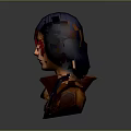 Game Movie Character With Blue Red Hair Black Eyes Layered Necklaces And Leather Jacket Collar