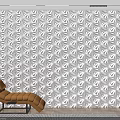 White Decorative Patterned Wall With Textured Design And Orange Accent Chair 3d model