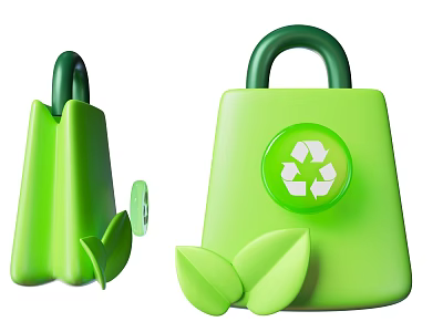 Green Recycle Symbol Bag With Eco Friendly Design And Decorative Leaves 3d model