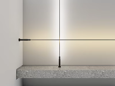 Modern Sleek Wall Lamp With Black Finish And Warm Light Above Stone Shelf 3d model