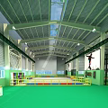 Modern Sports Stadium Exterior With Streamlined Colorful Stripes Sports Silhouettes And Gray Open Ground