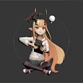 Anime Character With Black Horns Long Blonde Hair Holding Device Red Drone And White Ball