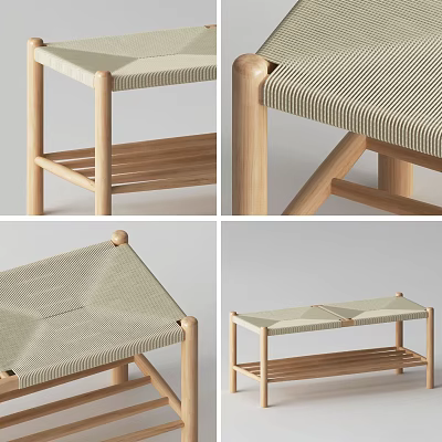 Minimalist Wooden Stool With Woven Seat And Light Colored Frame Design 3d model