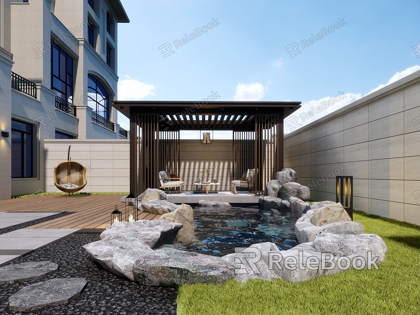 New Chinese Style Villa Courtyard Landscape model