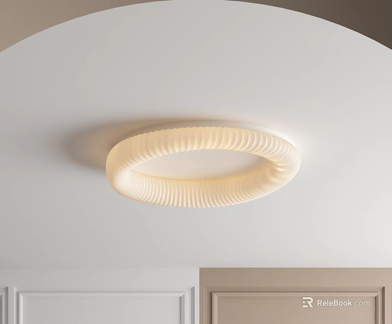 Round White Rippled Design Ceiling Light Mounted On Indoor Ceiling With Light-Colored Walls 3d model 