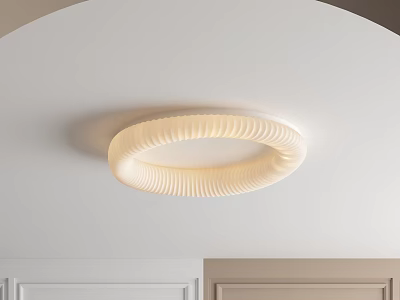 Round White Rippled Design Ceiling Light Mounted On Indoor Ceiling With Light-Colored Walls 3d model
