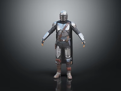 Helmeted Armored Warrior Standing With Small Green Alien Creature Companion 3d model