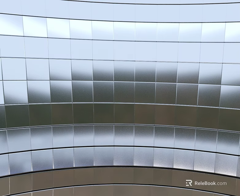 Modern Hinged Door with Silver Metal Square Panels and Curved Structure Design 3d model 