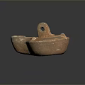 Ancient Hand Carved Terracotta Sculpture with Loop Handle and Textured Surface 3d model