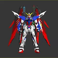 Game Anime Mecha Character With Red Black Wings Sword And Blue White Armor