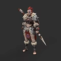 Woman With Red Hair In Fur And Metal Armor Holding Spear Tribal Warrior Character Design 3d model