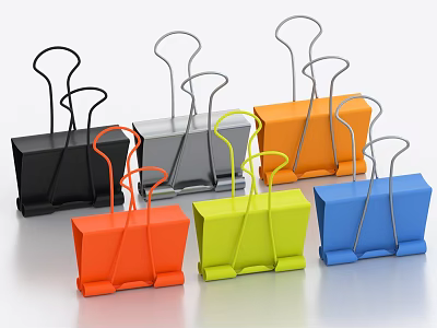 Colorful Binder Clips in Various Hues for Office Organization and Document Binding 3d model