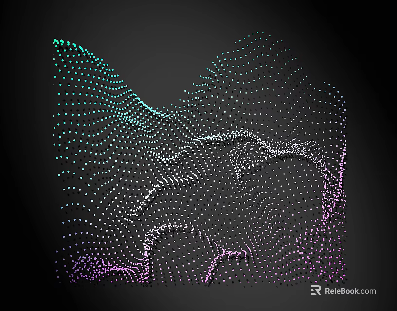 Abstract Lines Design Formed By Dots With Teal Purple Colors On Black Background 3d model 