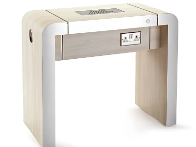 Functional Wooden Desk with Silver Metal Frame Drawer and Control Panel 3d model