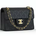 Black Quilted Leather Bag With Gold Chain Strap And Classic Logo Design